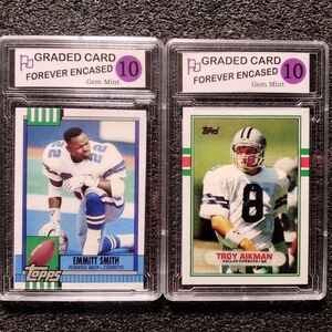 Emmitt Smith & Troy Aikman Dallas Cowboys HOF Football Rookie Card Set Graded 10